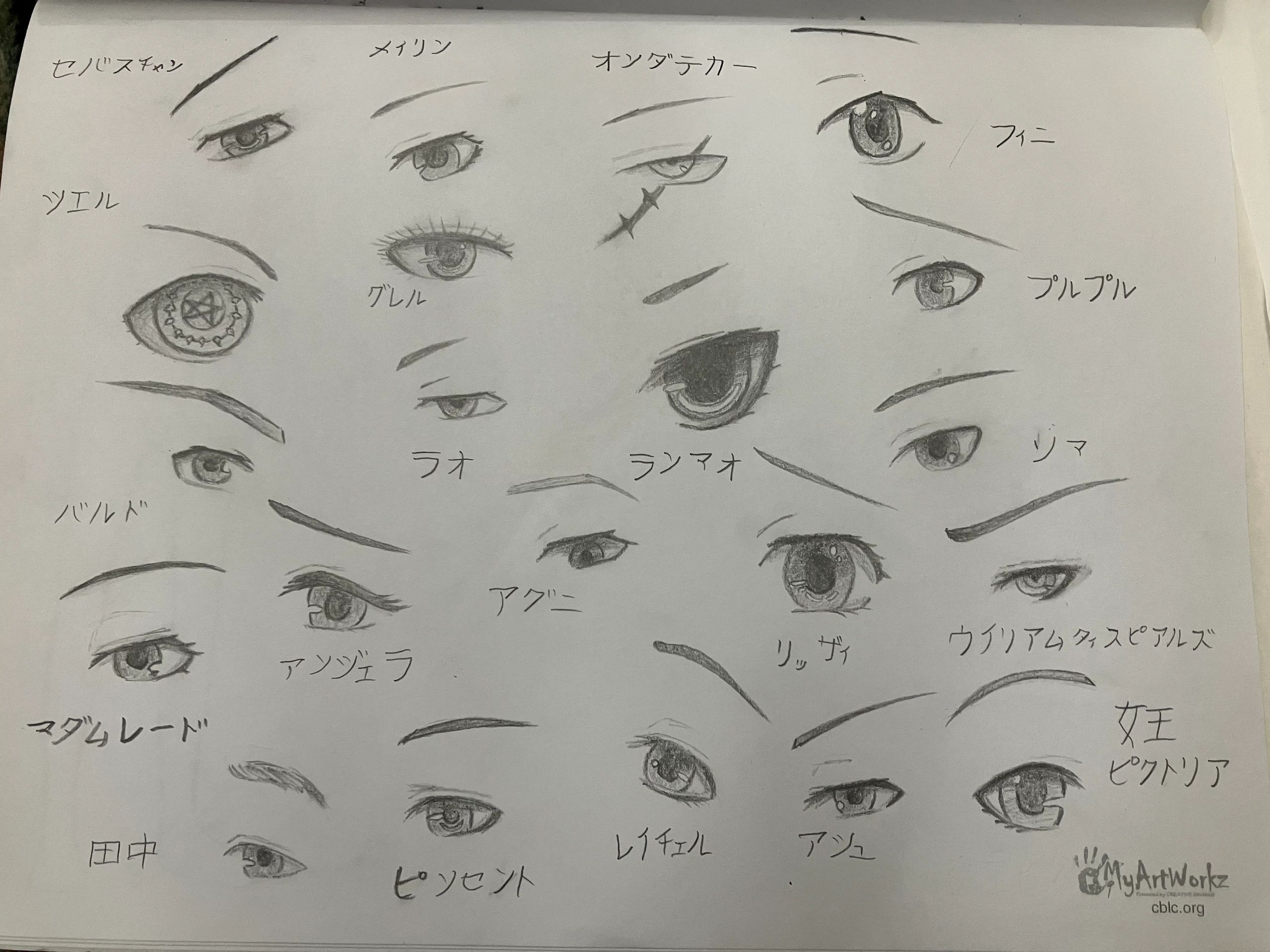 Studies of manga character eyes