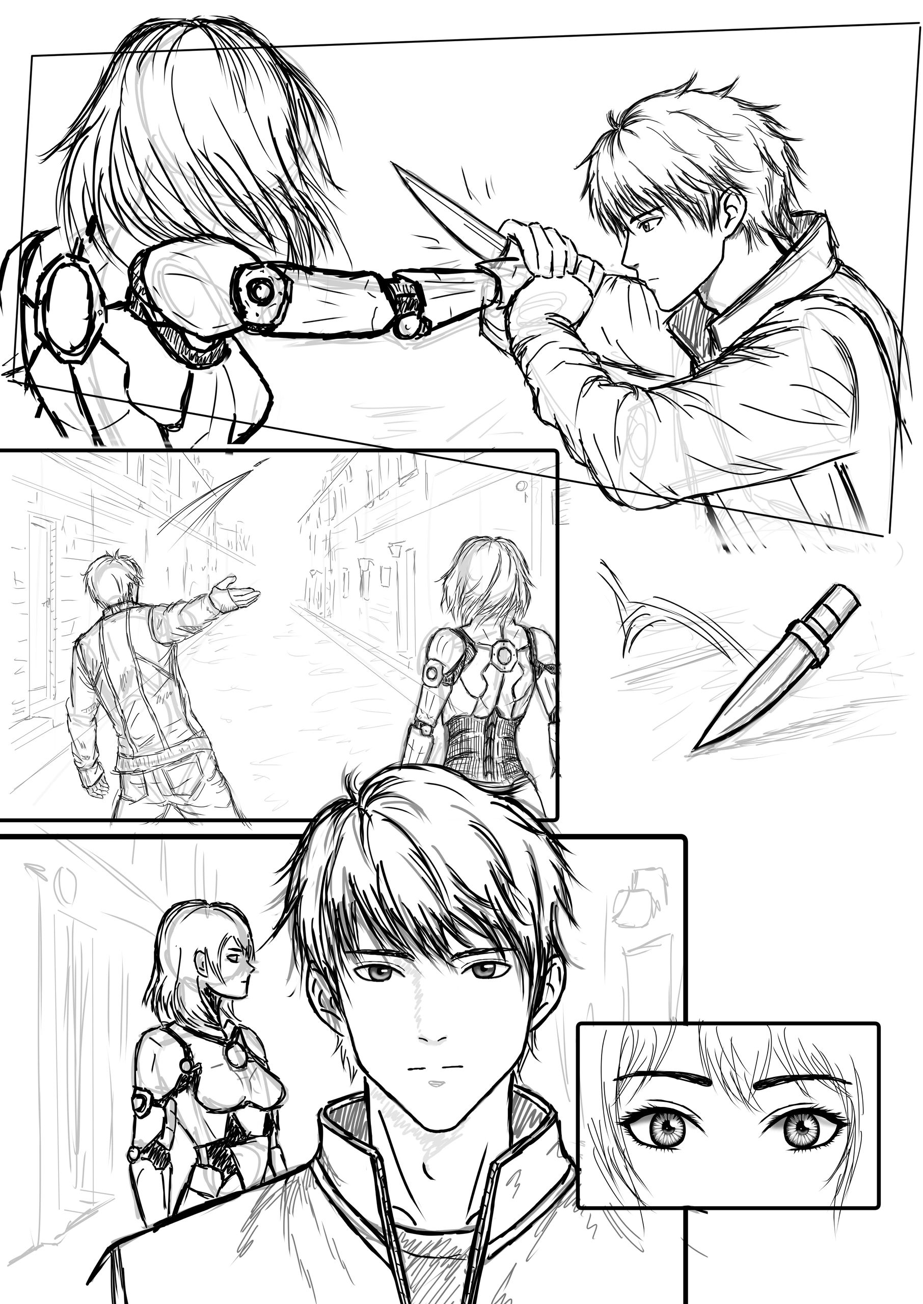 Initial rough, prologue page three