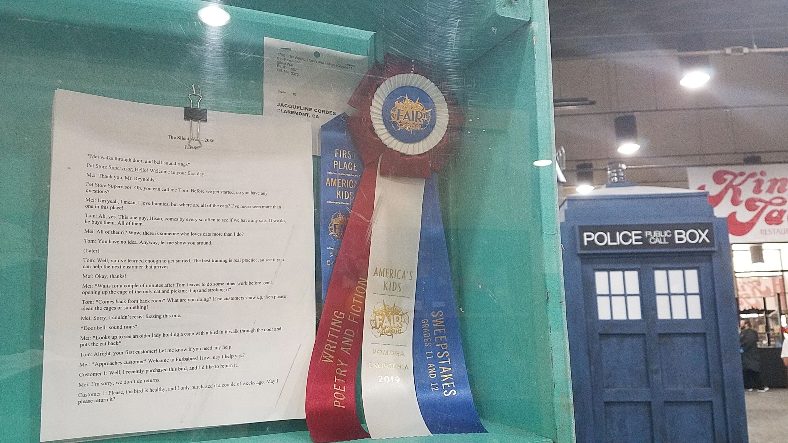 The screenplay displayed with its Sweepstakes award